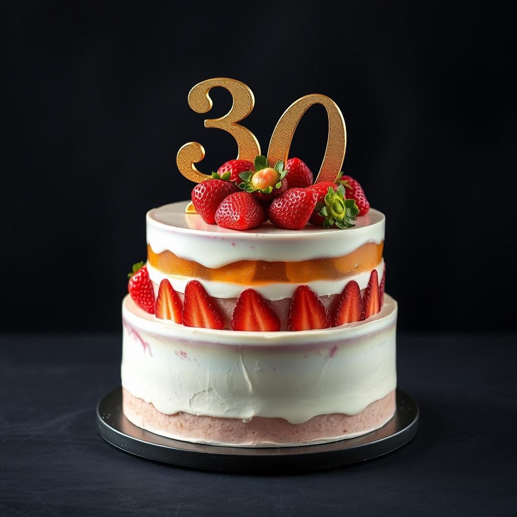 Sophisticated champagne and strawberries 30th birthday cake