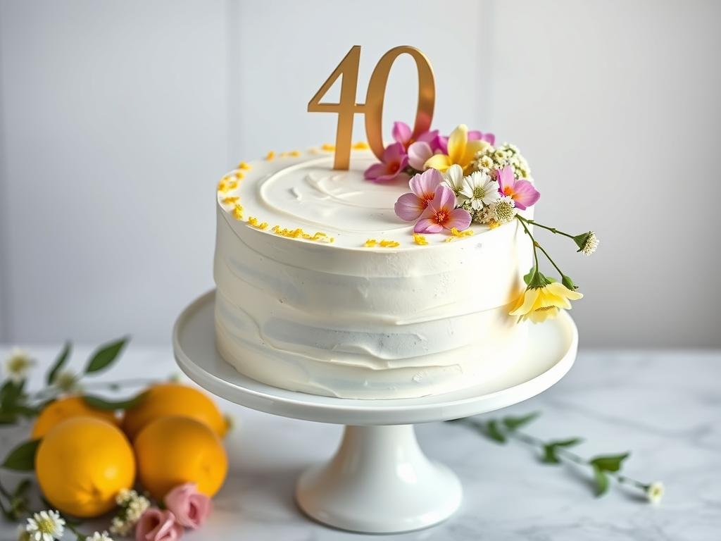 Sophisticated lemon elderflower 40th birthday cake Sophisticated lemon elderflower 40th birthday cake
