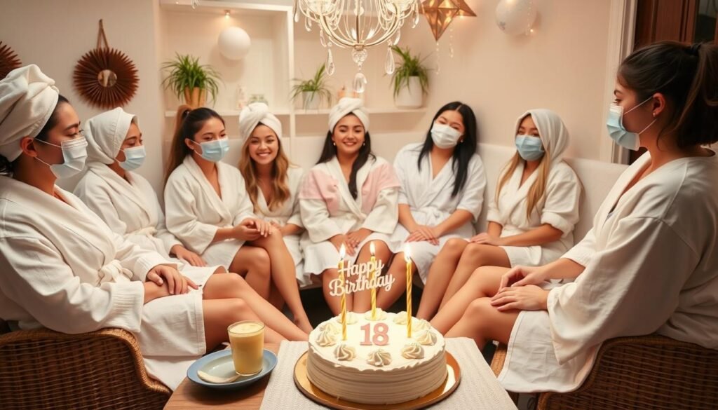 Spa day celebration for 18th birthday with friends enjoying various spa treatments and relaxation