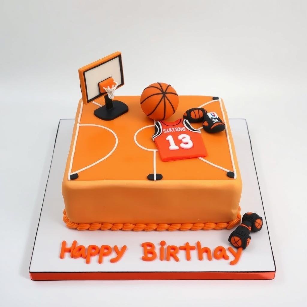 Sports-themed 13th birthday cake with basketball design Sports-themed 13th birthday cake with basketball design
