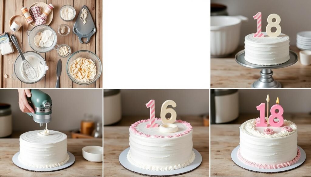 Step-by-step process of making an 18th birthday cake at home