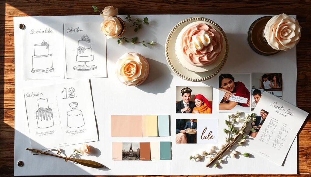 Sweet 16 cake planning mood board with design ideas