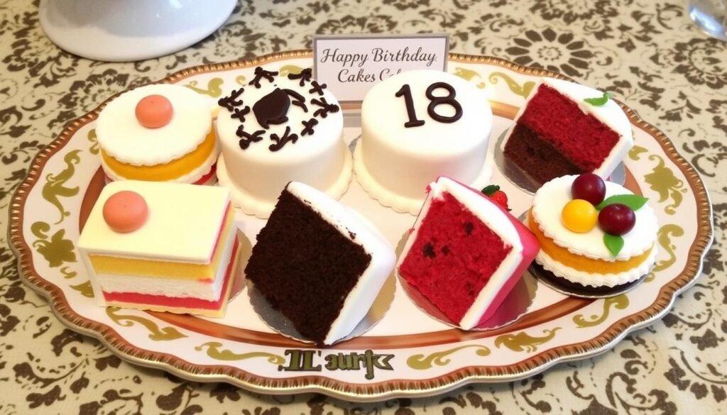 Variety of 18th birthday cake flavor samples on display