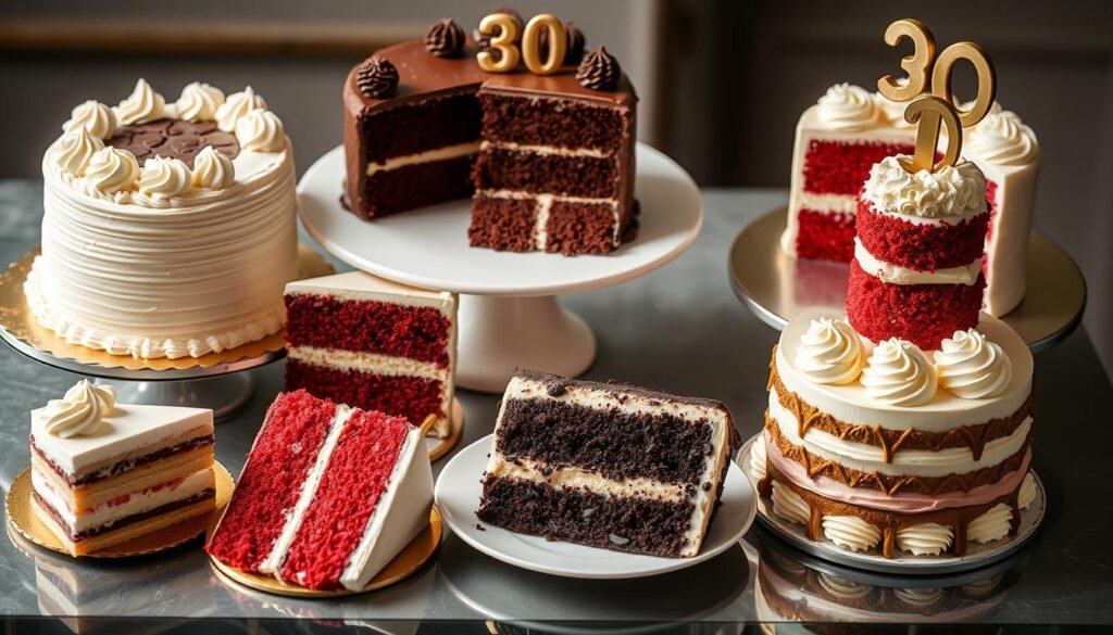 Variety of popular 30th birthday cake flavors and styles