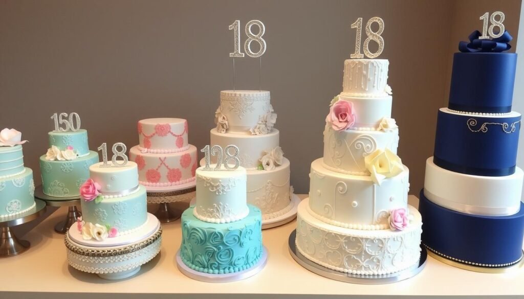 Various sizes of 18th birthday cakes for different party sizes