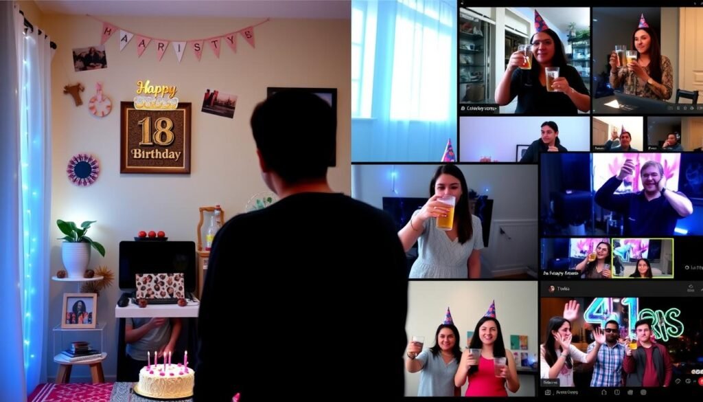 Virtual 18th birthday celebration with friends connecting online Virtual 18th birthday celebration with friends connecting online