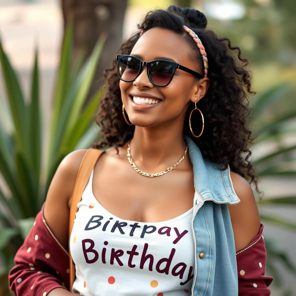 Woman confidently wearing birthday outfit that reflects her personal style