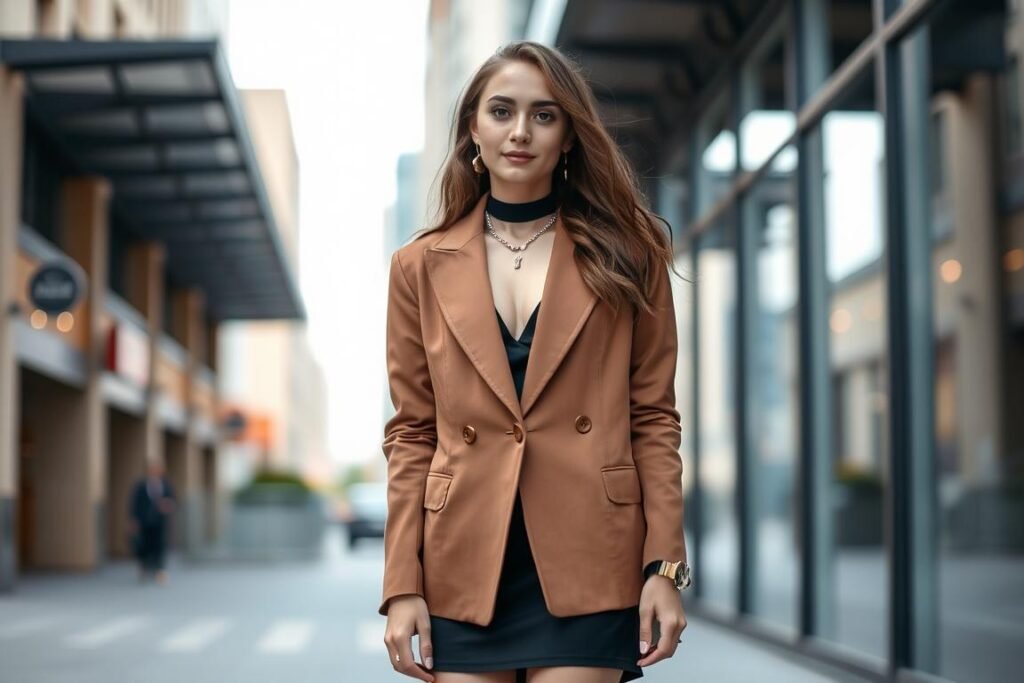 Woman in an oversized blazer dress 18th birthday outfit Woman in an oversized blazer dress 18th birthday outfit