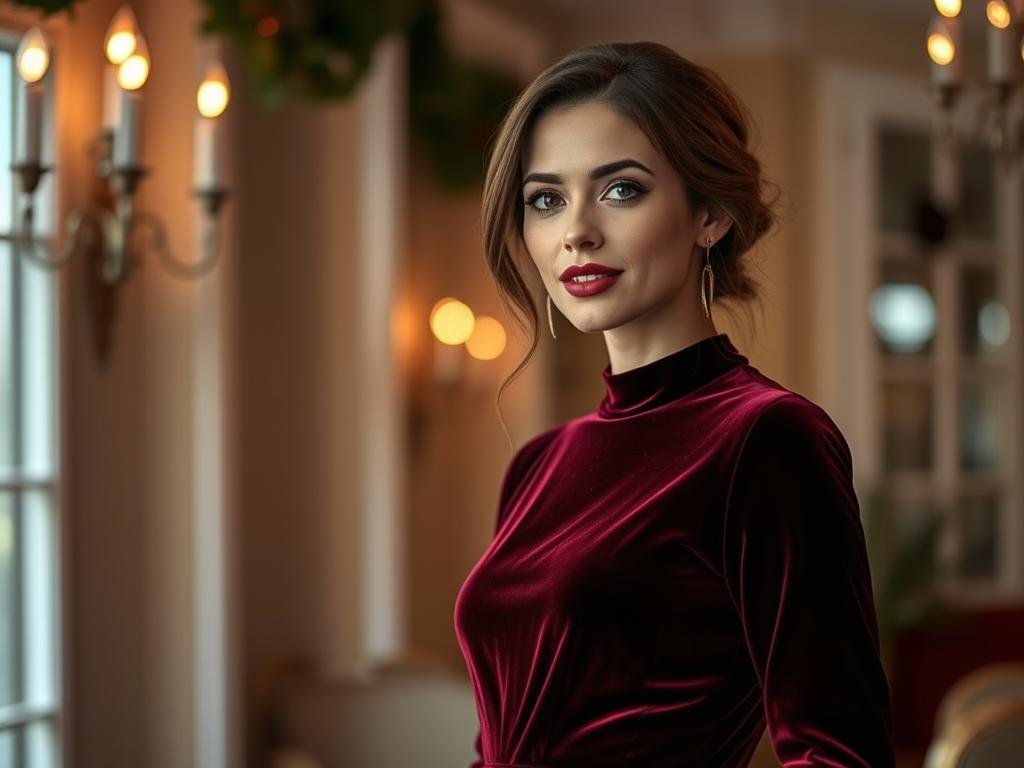 Woman in elegant winter birthday dress Woman in elegant winter birthday dress