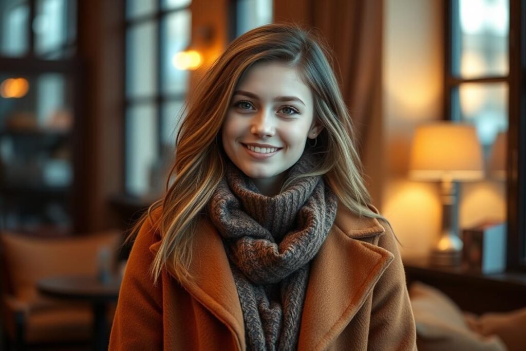 Woman in fall/winter 18th birthday outfit Woman in fall/winter 18th birthday outfit