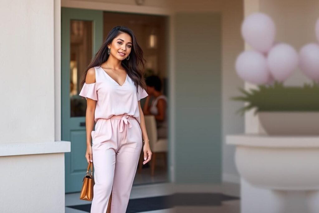 Woman in matching two-piece set for casual birthday celebration