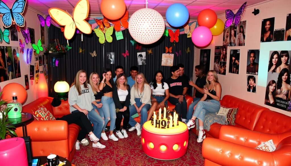Y2K themed 18th birthday party with 2000s decorations, fashion, and nostalgic elements