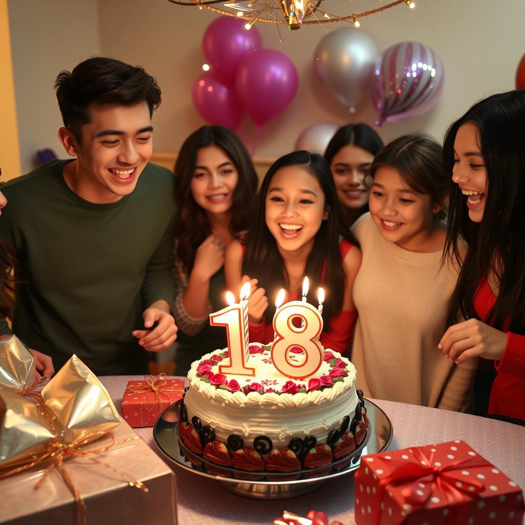 Young adult celebrating their 18th birthday with friends