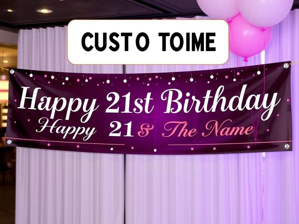 21st birthday banner customized with the birthday person's name