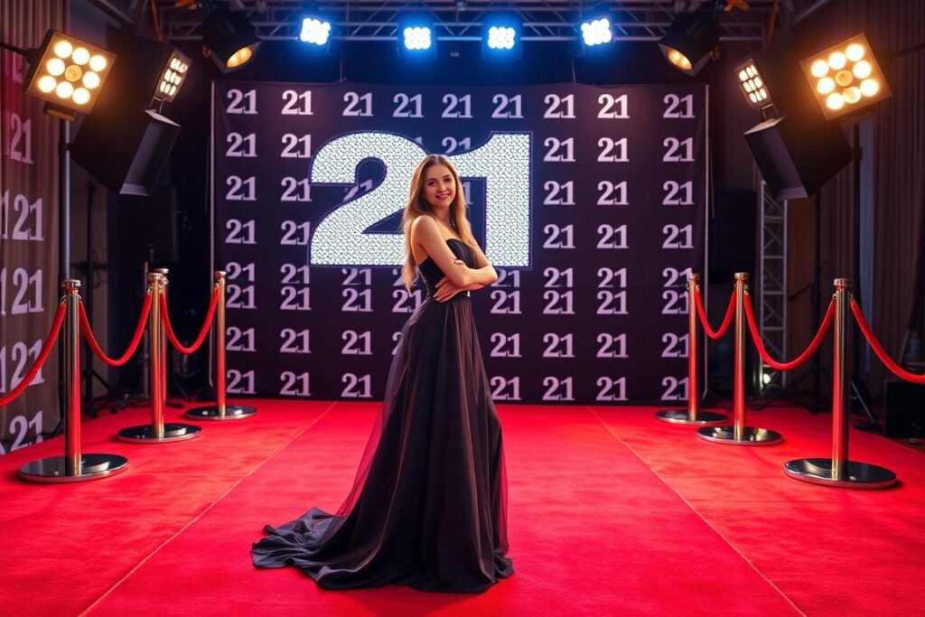 21st birthday photoshoot with Hollywood red carpet theme
