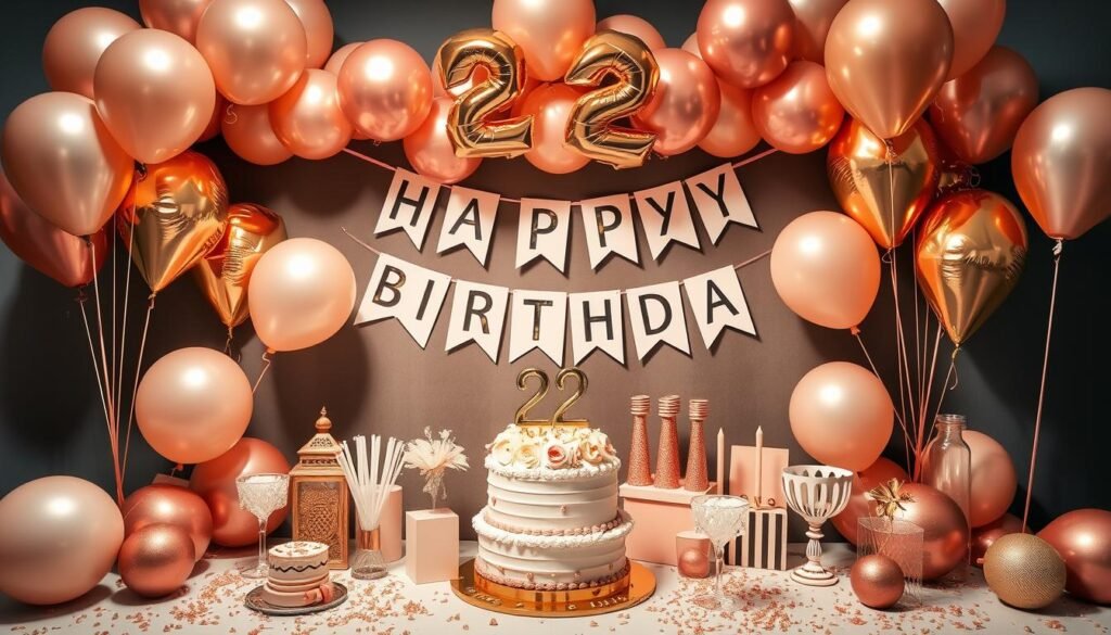 22nd birthday party decorations in rose gold theme