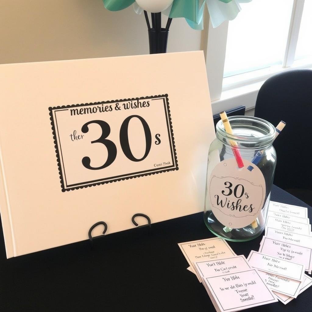 30th birthday guest book and '30 Wishes' jar with cards for guests to fill out 30th birthday guest book and '30 Wishes' jar with cards for guests to fill out