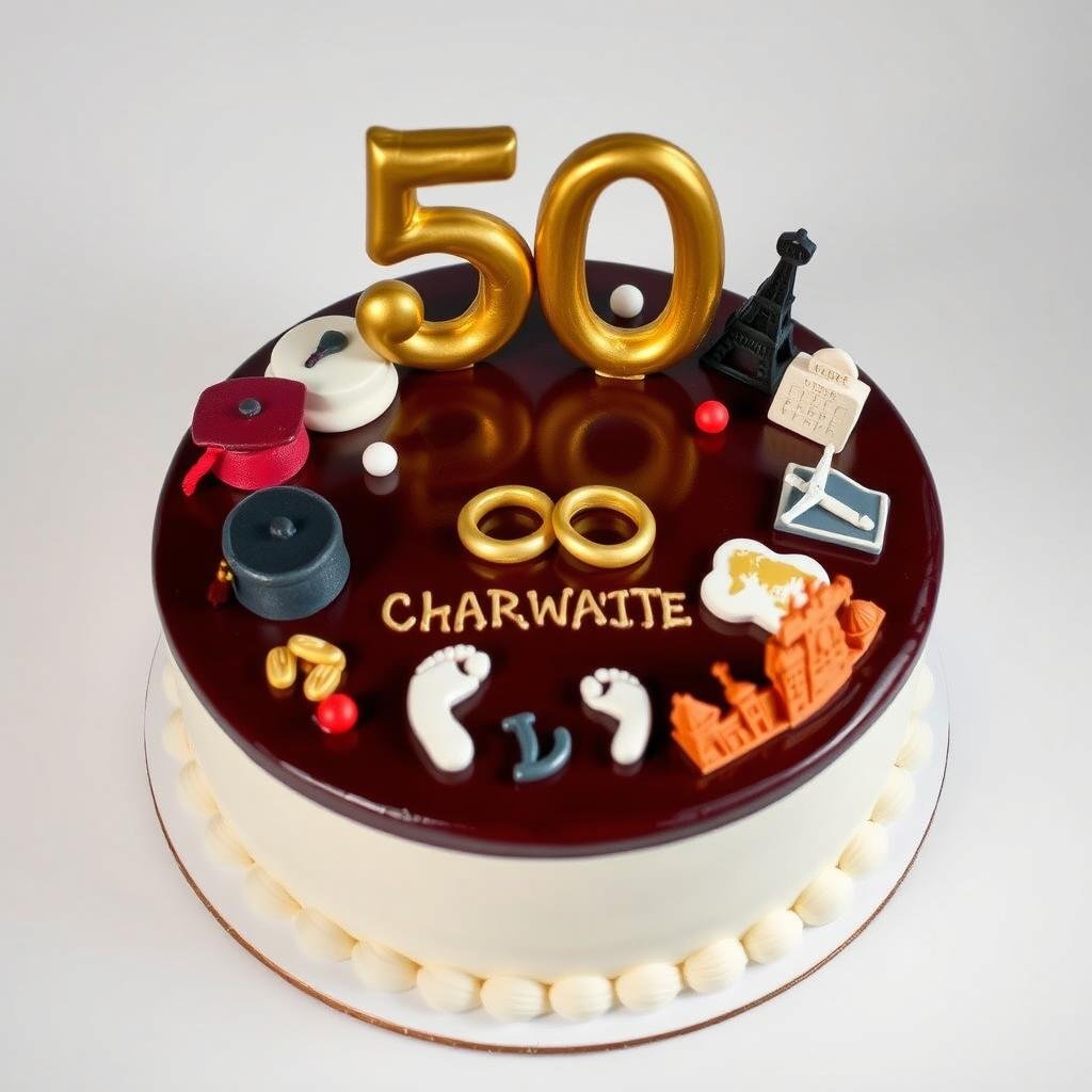 50th birthday cake for men with milestone achievements decoration