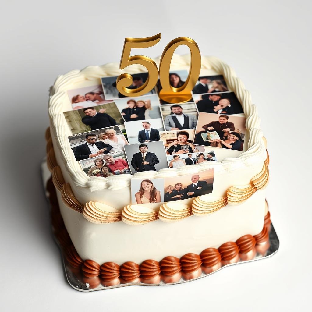 50th birthday cake for men with photo collage decoration