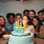 25 Creative 25th Birthday Ideas to Celebrate Your Quarter Century A person celebrating their 25th birthday with friends, blowing out candles on a cake with the number 25