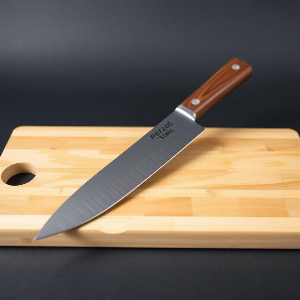 A sharp chef's knife perfect for precise cucumber slicing A sharp chef's knife perfect for precise cucumber slicing