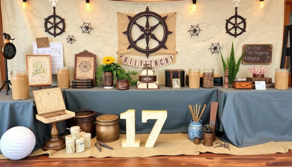 Adventure and exploration 17th birthday theme with treasure hunts, outdoor activities, and explorer decorations Adventure and exploration 17th birthday theme with treasure hunts, outdoor activities, and explorer decorations