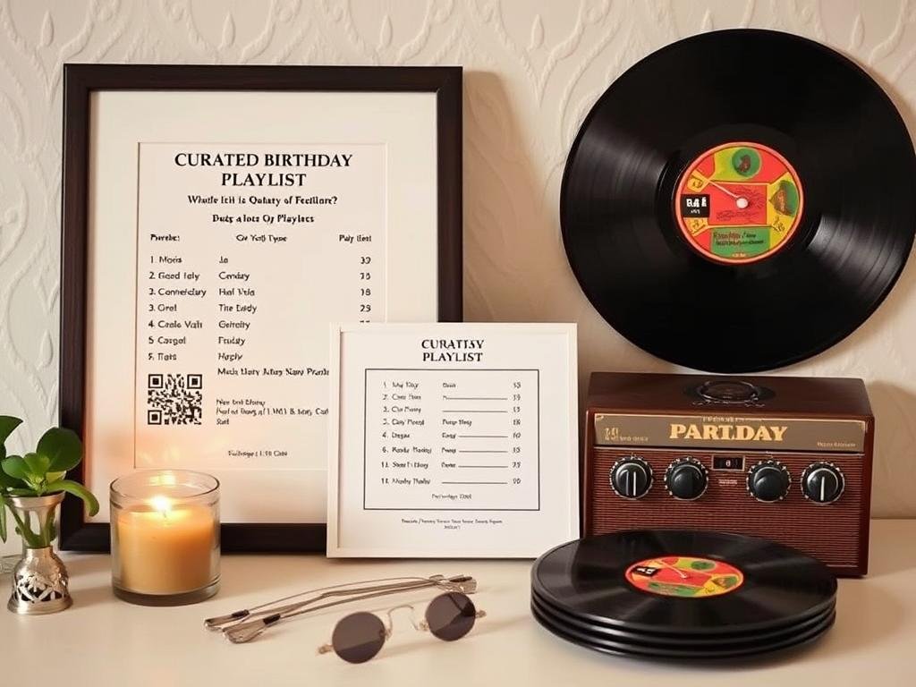 Aesthetic display of curated birthday playlist with QR code for guests