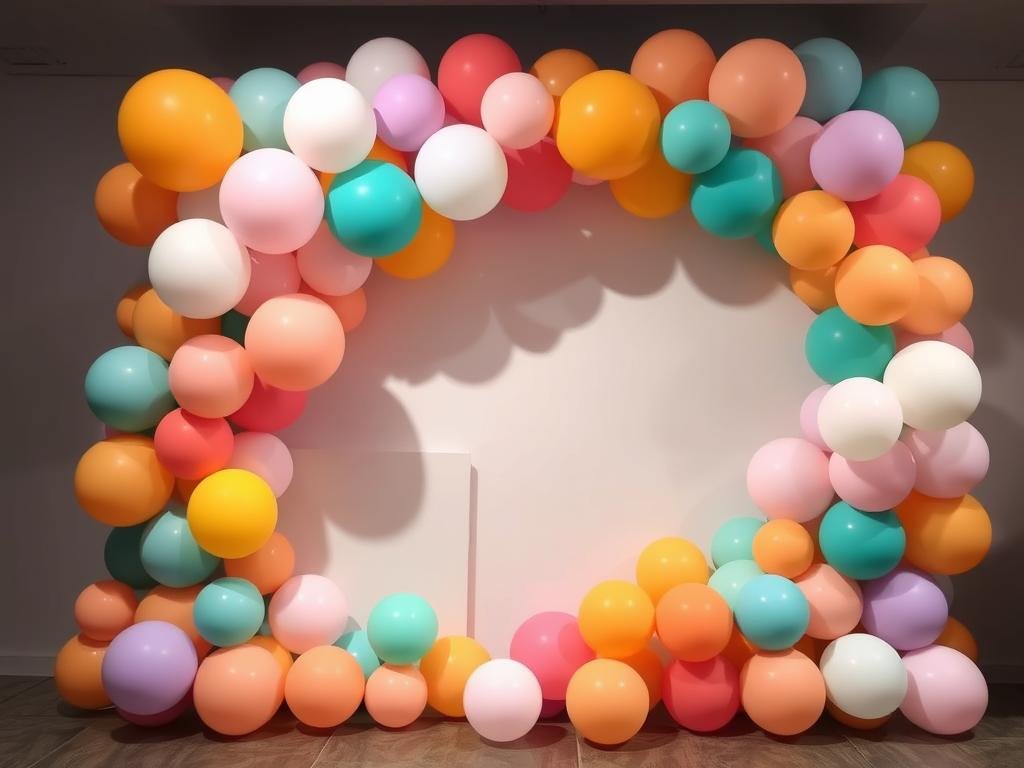Artistic balloon installation backdrop in aesthetic colors and organic shape