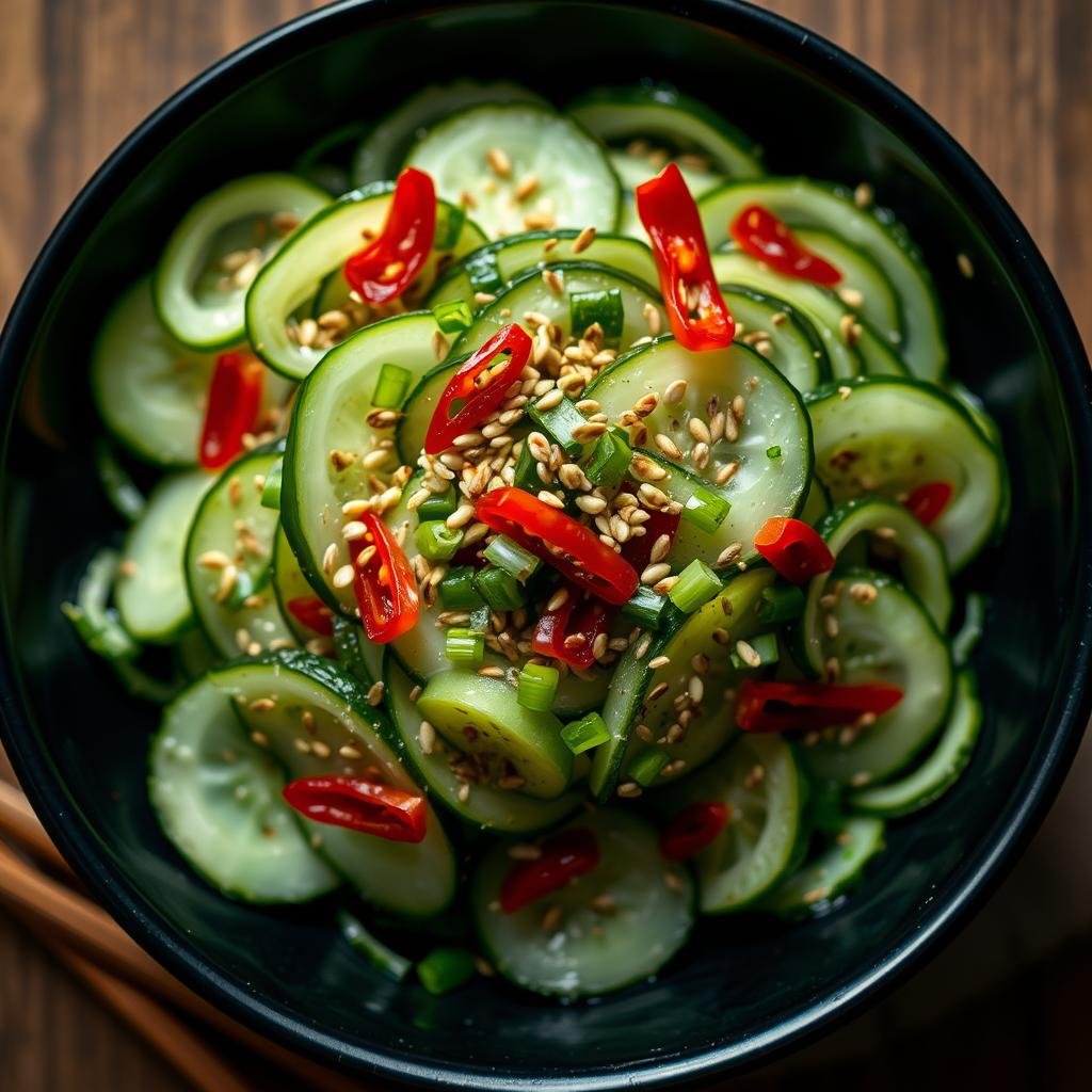 Asian-inspired cucumber salad with sesame seeds and rice vinegar