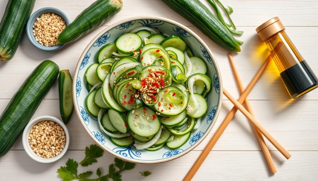 Beautifully styled Asian cucumber salad ready for a Pinterest-worthy photo Beautifully styled Asian cucumber salad ready for a Pinterest-worthy photo
