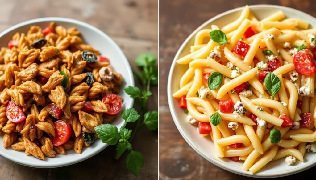 Before and after comparison of properly fixed pasta salad