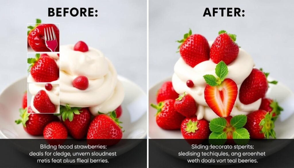 Before and after images showing solutions to common strawberry decoration problems