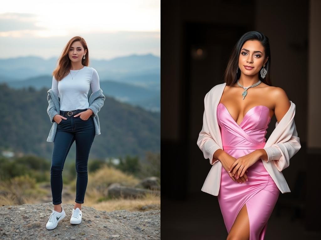 Before and after outfit change for 23 birthday photoshoot