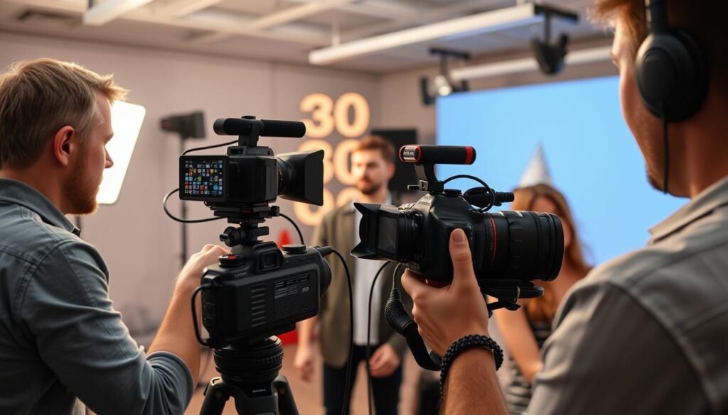 Behind the scenes of professional photographer working with client during 30th birthday photoshoot Behind the scenes of professional photographer working with client during 30th birthday photoshoot