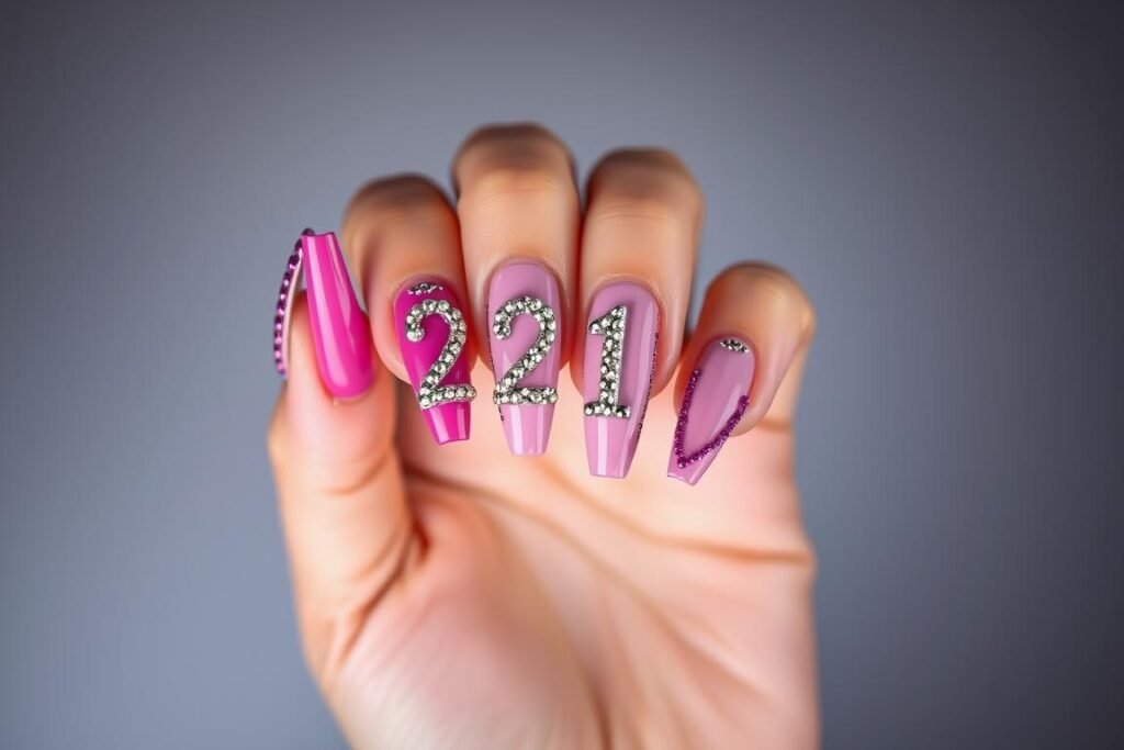 Birth year 21st birthday nails design