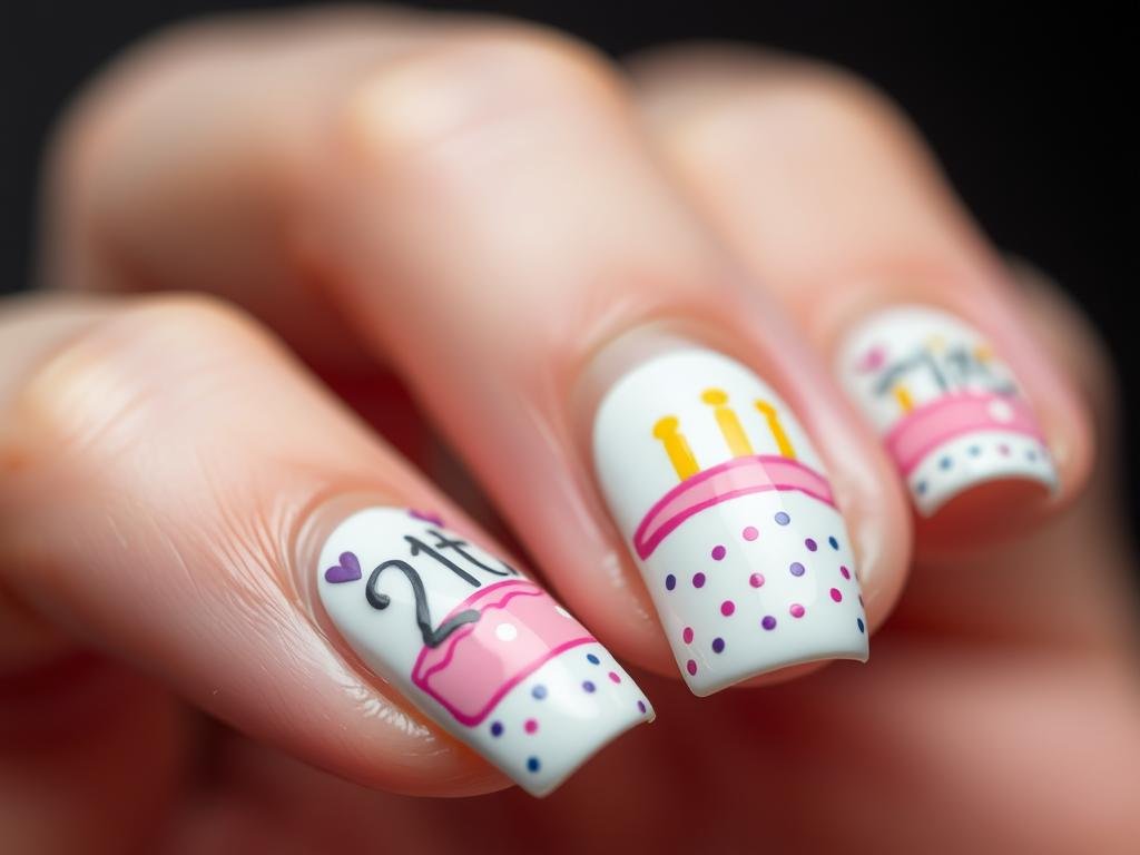Birthday cake 21st birthday nail design