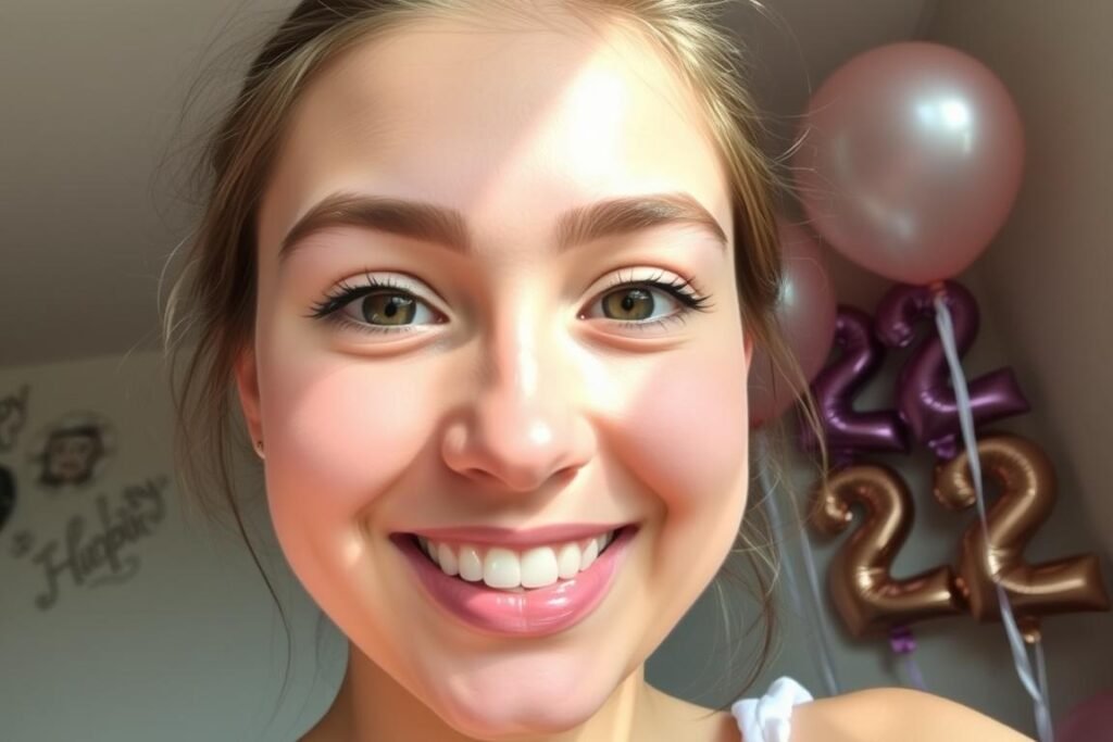 Birthday selfie with 22 decorations in background