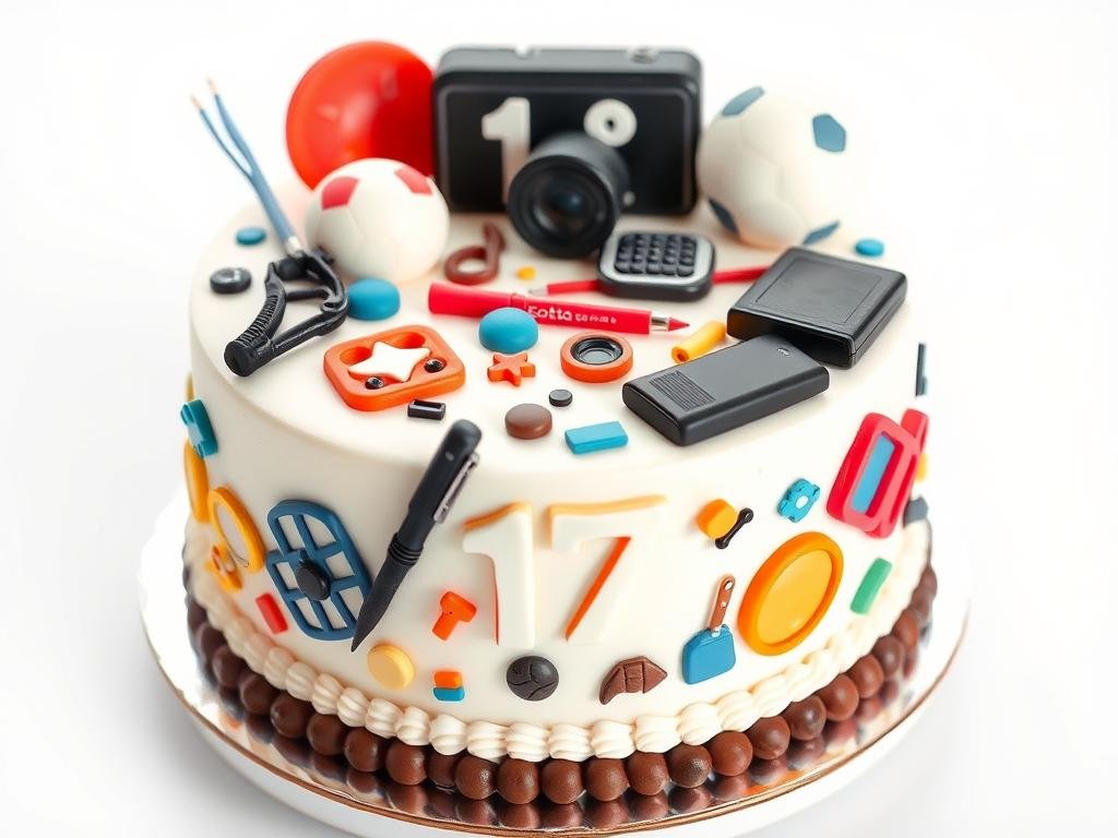 Cake featuring teen's favorite hobby with detailed elements and 17 decorations Cake featuring teen's favorite hobby with detailed elements and 17 decorations