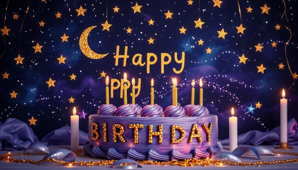Celestial themed aesthetic birthday with stars, moons, and cosmic elements