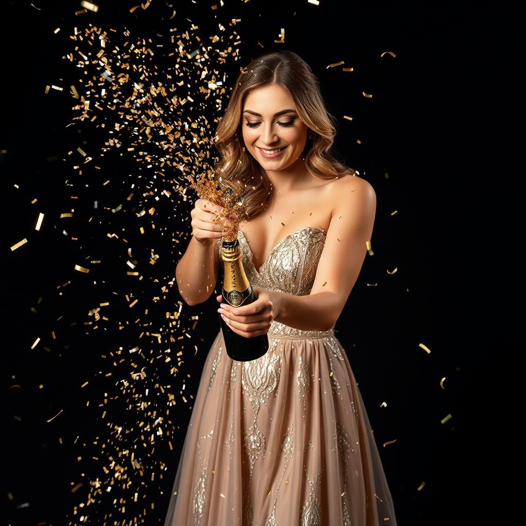 Champagne and confetti 25th birthday photoshoot celebration Champagne and confetti 25th birthday photoshoot celebration