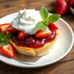 Cherry Jam Strawberry Shortcake: A Delightful Twist on a Classic Dessert Cherry jam strawberry shortcake with layers of golden shortcake, bright red cherry jam, fresh strawberries, and whipped cream on a decorative plate