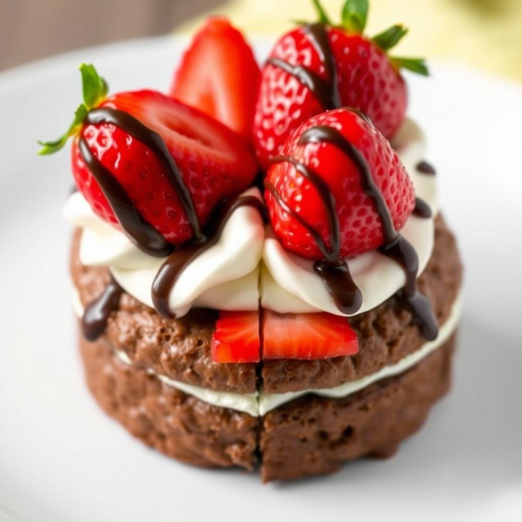 Chocolate Bisquick shortcake with strawberries and chocolate whipped cream