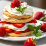 Classic strawberry shortcake dessert with fresh berries and whipped cream