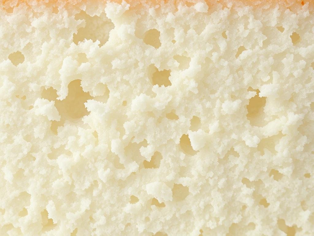 Close-up of angel food cake texture showing its light, airy crumb