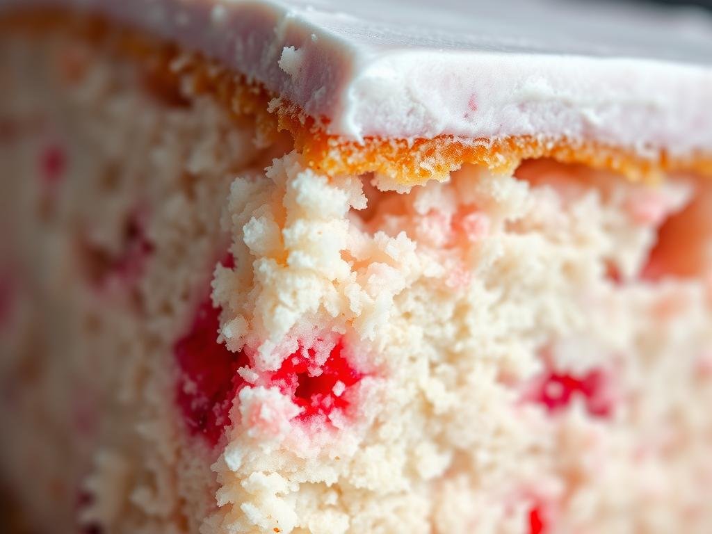Close-up of perfectly textured fresh strawberry cake crumb