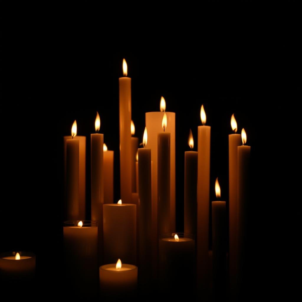 Clustered candle arrangement creating warm, intimate lighting