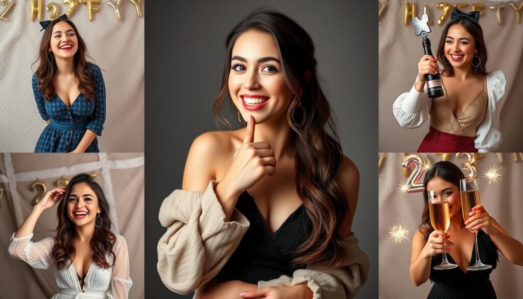 Collage of different poses for 23 birthday photoshoot