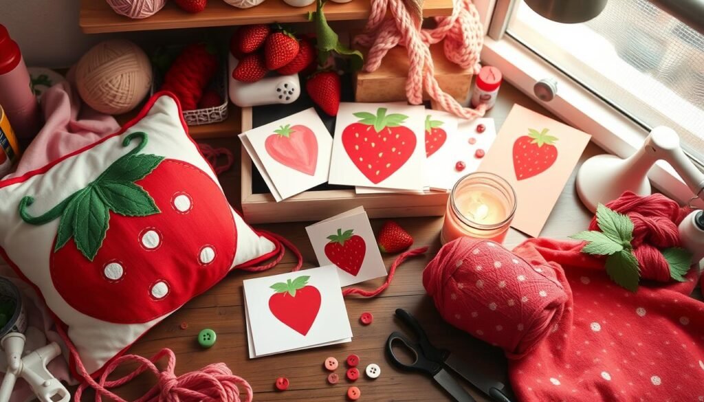 Collection of DIY strawberry shortcake aesthetic crafts and projects