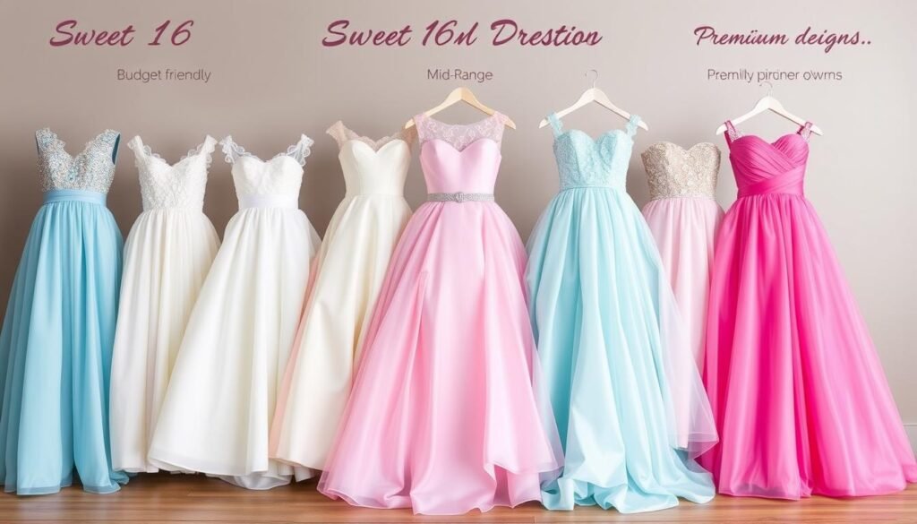 Collection of Sweet 16 dresses at different price points