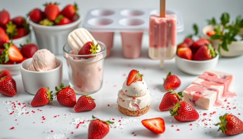 Collection of all four frozen strawberry desserts featured in the article